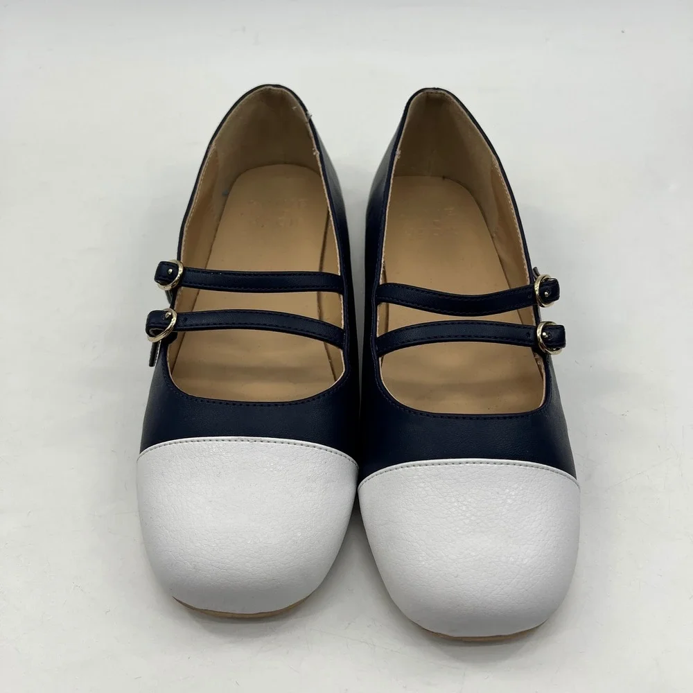 Janie and Jack Mary Jane Flats Kids 4 Girls Navy Cap Toe Faux Leather Dressy